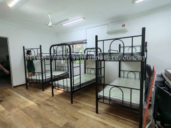 Metal Double Decker Bed Frame Katil Dua Tingkat Asrama | Plywood | Single Mattress Tilam Murah Asrama | Hostel Furniture Supplier | Penang | Kl | Perak | Kedah | Melaka