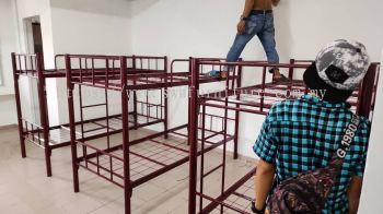 Maroon Metal Double Decker Bed For Hostel Dormitory Factory Worker | Katil Besi 2 Tingkat Untuk Pekerja | Pembekal Katil Besi | Hostel Furniture | Penang | Hulu Langat | Merbok | Seremban | Air Itam Bayan Lepas | Lunas |