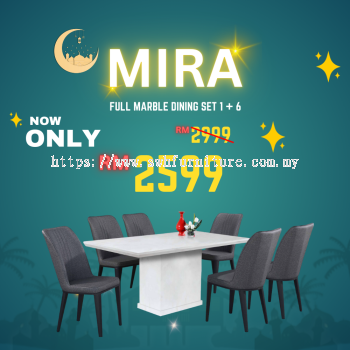 PROMOSI RAYA ! WL MIRA Full Marble 1+6 Dining Set | Dining Room Furniture