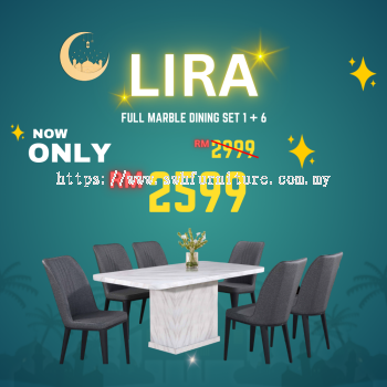 PROMOSI RAYA ! WL LIRA Full Marble 1+6 Dining Set | Dining Room Furniture