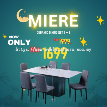 PROMOSI RAYA ! WL MIERE Full Marble 1+6 Dining Set | Dining Room Furniture