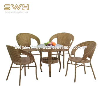 Plastic Rattan Outdoor Table and Chair (1 + 4) | Outdoor Furniture