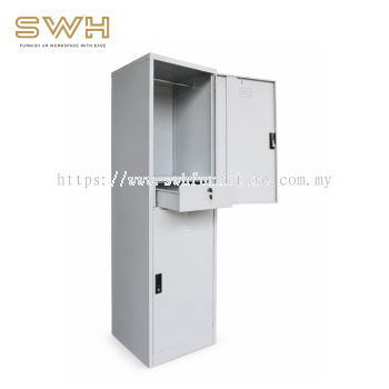 2 Compartment Steel Locker With Handle Camlock C/W 1 Cloth Hanging Bar & 1 Drawer With Camlock At Each Compartment. ( Custom Locker )