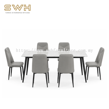 MC-02 6 Seater Dining Set | Ceramic Dining Table With Dining Chair Set