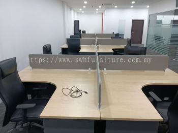 4 Seater Office Workstation Desk | Modern Office Cubicle Furniture | 4 Person Office Cubicle & Modular Desk Supplier | Office Furniture Penang, Deliver Batu Kawan, Georgetown, Bayan Lepas, Kulim Hi Tech