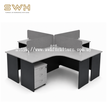 4 Seater L-Shape Office Workstation Table With Partition (ECO Series - Grey) | Office Furniture