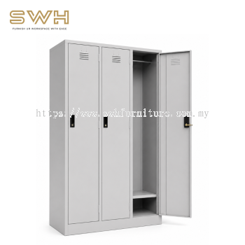 3 Compartments Single Steel Locker With 1 Cloth Hanging Bar & 1 Fixed Shelf At Bottom Of Each Compartment       