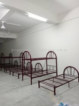 Heavy Duty Splitable Double Decker Metal Bed with Plywood Base | JTK Standard Worker Hostel Bed + Single Mattress | Foreign Worker Hostel Bed Malaysia