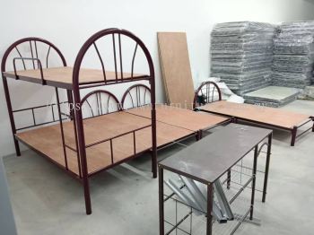 Heavy Duty Splitable Double Decker Metal Bed with Plywood Base | JTK Standard Worker Hostel Bed + Single Mattress | Foreign Worker Hostel Bed Malaysia