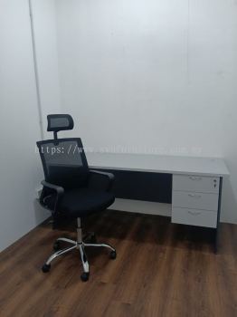 Standard Office Table with 3 Drawer Mobile Pedestal | Office Desk & Ergonomic Mesh Chair Set | Staff Office Workstation Malaysia | Deliver Puchong,Kl, Shah Alam, Sungai Petani, Penang, Kedah,Perak