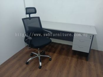 Standard Office Table with 3 Drawer Mobile Pedestal | Office Desk & Ergonomic Mesh Chair Set | Staff Office Workstation Malaysia | Deliver Puchong,Kl, Shah Alam, Sungai Petani, Penang, Kedah,Perak