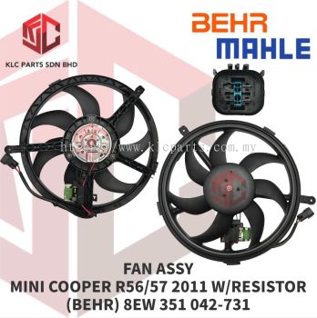 FAN ASSY MINI COOPER R56 / R57 2011 W/RESISTOR 3PIN 7B (BEHR) 8EW 351 042-731