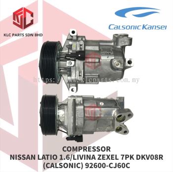 COMPRESSOR NISSAN LATIO 1.6 / LIVINA ZEXEL 7PK DKV08R 3LEG 1PIN 115MM (CALSONIC) 92600-CJ60C