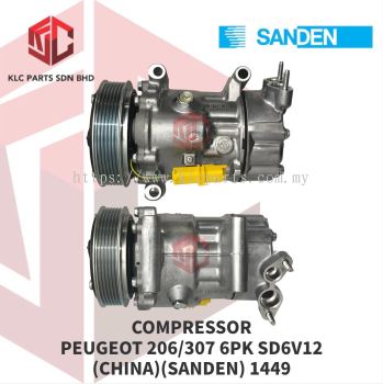 COMPRESSOR PEUGEOT 206/307 6PK SD6V12 (CHINA)(SANDEN) 1449 