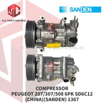 COMPRESSOR PEUGEOT 207 / 307 / 508 6PK SD6C12 3LEG 4PIN 123MM (CHINA)(SANDEN) 1367