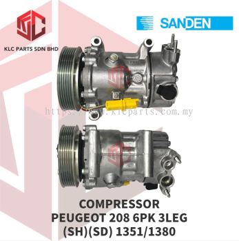 COMPRESSOR PEUGEOT 208 6PK SD6C12 3LEG 4PIN 123MM (SH)(SD) 1380/1363/1355/1351