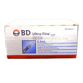 BD Ultra-Fine Insulin Needles 29G 12.7mm 0.5mL (REF 320312) - 100's