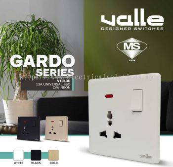 (SIRIM APPROVED) Valle Designer Switch Gardo Series 13A UNIVERSAL SWITCHED SOCKET OUTLET C/W NEON