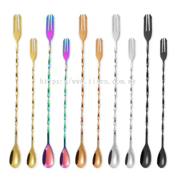 304 Stainless Steel Cocktail Stirring Rod Fork Mixing Spoon