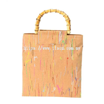 Colorful Natural Cork Tote Bag with Bamboo Handle