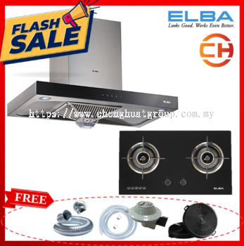 ELBA DESIGNER ELEGANTE CHIMNEY HOOD EH-H9027ST(SS) 1,400(m3/hr) + EGH-D8502GX(BK) GLASS HOB