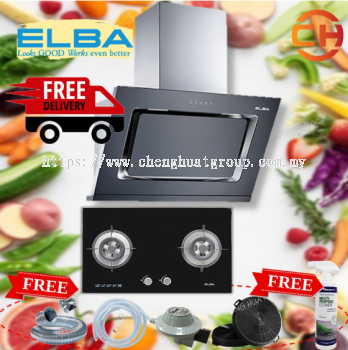 ELBA ITALY 1400m3 DESIGNER HOOD EH-E9122ST(BK) COOKER HOOD CHIMNEY HOOD + 5kW GLASS STOVE EGH-G8522G(BK)