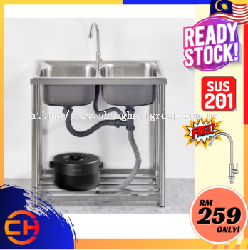 [READY STOCK]STAINLESS STEEL KITCHEN DOUBLE WITH STAND 76CMx41CM