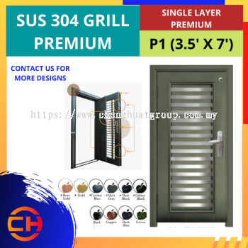 TOP SECURITY DOOR SUS 304 GRILL PREMIUM SINGLE LAYER PREMIUM P1 [3.5' X 7']