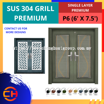 TOP SECURITY DOOR SUS 304 GRILL PREMIUM SINGLE LAYER PREMIUM P6 [6' X 7.5']