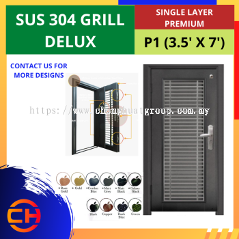 TOP SECURITY DOOR SUS 304 GRILL DELUX SINGLE LAYER PREMIUM P1 [3.5' X 7']