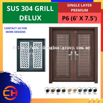 TOP SECURITY DOOR SUS 304 GRILL DELUX SINGLE LAYER PREMIUM P6 [6' X 7.5']