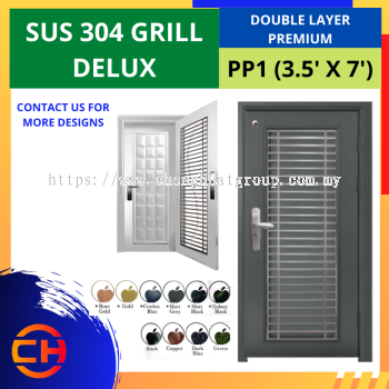 TOP SECURITY DOOR SUS 304 GRILL DELUX DOUBLE LAYER PREMIUM PP1 [3.5' X 7'] 