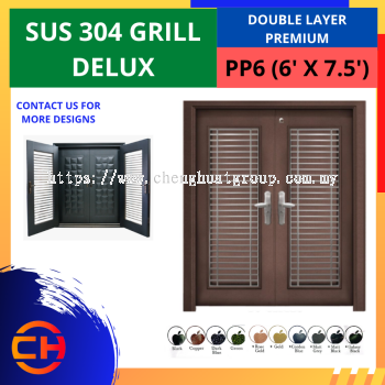 TOP SECURITY DOOR SUS 304 GRILL DELUX DOUBLE LAYER PREMIUM PP6 [6' X 7.5']