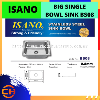 BS08 ISANO BIG SINGLE BOWL SINK W/W (INSET) [0.8 MM]