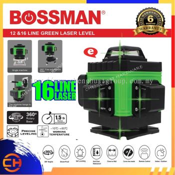 BOSSMAN BGE-016 Professional 4D Laser Level Line Laser Measuring Tool Set (16 Green Beams)