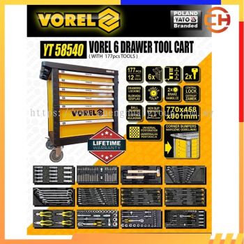 POLAND Vorel YT-58540 6 Drawer Tool Cart With Tools 177pcs LIFE TIME WARRANTY