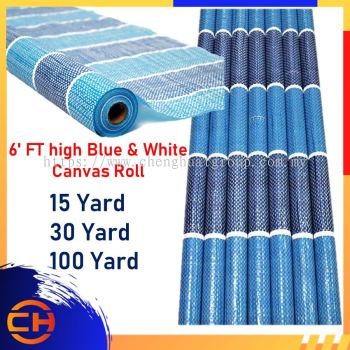 6' FT high Blue & White Canvas Roll 100 yard PE Tarpaulin Canopy Canvas Roll (Biru Putih Canvas)