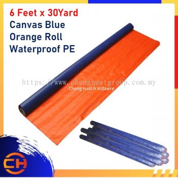 6 Feet x 30Yard Canvas Blue Orange Roll Waterproof PE Tarpaulin Sheet Cover for Vehicle Shield Kanvas LittleThingy