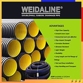 WEIDALINE DOUBLEWALL subsoil drainage pipes are used to remove excessive water from soil in architectural, sewage and irrigation applications or to divert water for plants in agriculture. **Pre Order**