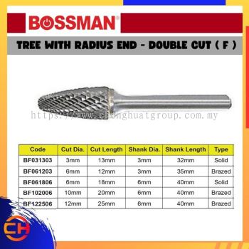 BOSSMAN TCT 硬质合金锉 BF031303/ BF061203/ BF061806/ BF102006/ BF122506 圆角端树形 - 双切口 (F)