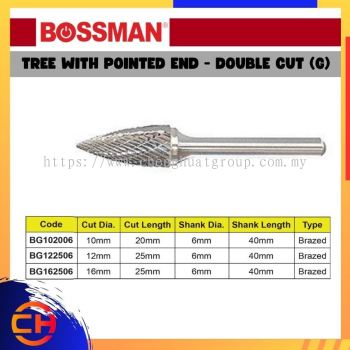 BOSSMAN TCT CARBIDE BURRS BG102006/ BG122506/ BG162506 TREE WITH POINTED END - DOUBLE CUT (G)