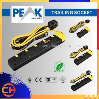 PEAK HIGH QUALITY EXTENSION   TRAILING SOCKETS WITH SURGE PROTECTOR 2 METERS WIRE AND 13A PLUG TOP 2 / 3 / 4 / 5 WAYS EXTENSION PLUG (  SIRIM APPROVED )