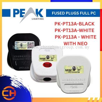 PEAK HIGH QUALITY  PK-PT13A-BLACK / PK-PT13A-WHITE / PK-PT13A-WHITE with NEON 13 AMP FUSED PLUGS FULL PC