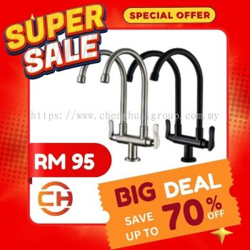 KITCHEN SINK MKT4513SS DOUBLE FAUCET BASIN WATER TAP SUS 304 STAINLESS STEEL PREMIUM QUALITY **RM 95**