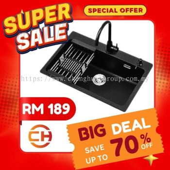 SINGLE PERAK DAN MANGKUK HITAM SINKI NANO / SINKI DAPUR ( 55 x 45 : **RM 189 / 65 x 45 : **199** )