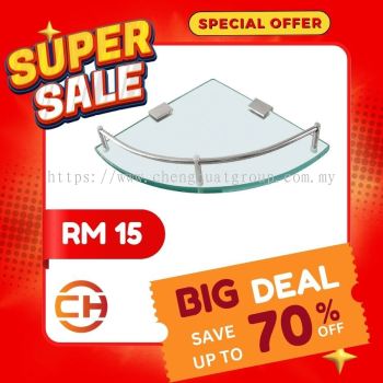 BATHROOM MLAC300  Corner Glass Shelf  1 Tier Stainless Steel *** RM 15 ***