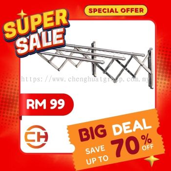 (6FEET) 3 Bar Stainless Steel Retractable Wall Mounted Clothes Hanger Ampaian Baju Retractable Drying Rack  *** RM 99 ***