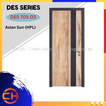 DES Series are doors that conveys a fresh and simple look for designing modern interiors DES 705 D3 Asian Sun (HPL) with Black Anti-finger Print Decorative Laminate