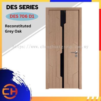 DES Series are doors that conveys a fresh and simple look for designing modern interiors DES 706 D1 Reconstituted Grey Oak with Decorative Black Acrylic