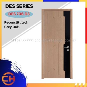 DES Series are doors that conveys a fresh and simple look for designing modern interiors DES 706 D3 Reconstituted Grey Oak with Decorative Black Acrylic